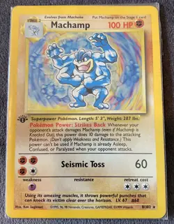 Pokemon TCG Machamp Holo Card Base Set 1st Edition 8/102 Used +VAT - Image 1