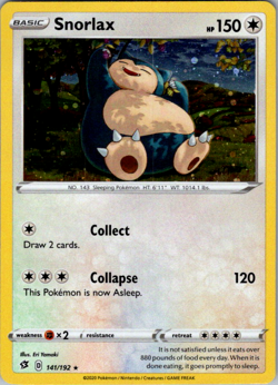 Snorlax 141/192 Rebel Clash Cosmos Holo Rare Promo Pokemon TCG NM - Image 1