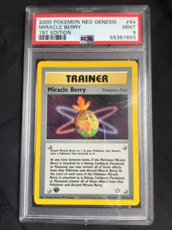 Pokemon Cards: 1st Edition Neo Genesis Uncommon: Miracle Berry 94/111: PSA 9 - Image 1