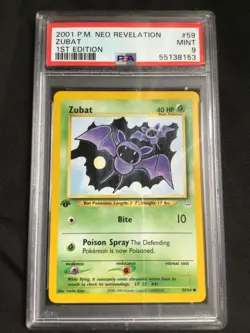 Pokemon Cards: 1st Edition Neo Revelation Common: Zubat 59/64: PSA 9 - Image 1