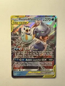 Pokemon TCG Blastoise & Piplup Tag Team GX Sun Moon Cosmic Eclipse Card 38/236 - Image 1