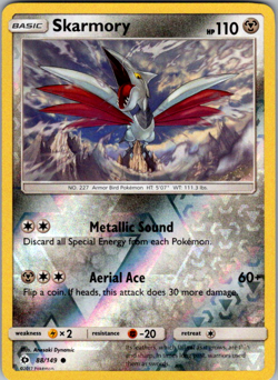 Skarmory 88/149 Sun & Moon Base Set Reverse Holo Pokemon TCG NM - Image 1