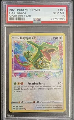 2020 Pokemon Sword & Shield Vivid Voltage Amazing Rare Rayquaza #138 PSA 10 GEM - Image 1