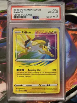 2020 POKEMON SWORD & SHIELD VIVID VOLTAGE RAIKOU 050/185 HOLO PSA 10 - Image 1
