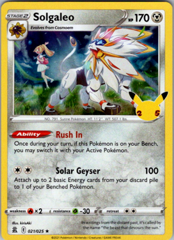 Solgaleo 21/25 25th Anniversary Celebrations Set Holo Rare Pokemon TCG NM - Image 1