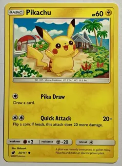 Pikachu 30/111 (LP) Common Sun & Moon: Crimson Invasion 2017 Pokemon Card TCG - Image 1