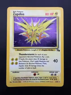 Carte Pokemon Electhor /Zapdos Holo Fossil 15/62 Anglais Wizards - Image 1