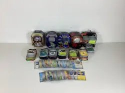 Mixed Bulk Lot Of 500+ Pokemon Trading Cards With Tin Containers (H6) NS#8785 - Image 1