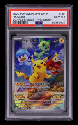 Pokemon Pikachu Scarlet & Violet Preorder Japanese Holo Promo 001/SV-P PSA 10 - Image 1