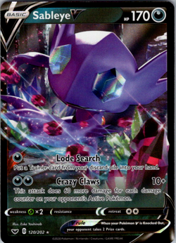 Sableye V 120/202 Sword & Shield Base Set Rare Holo Pokemon TCG NM - Image 1