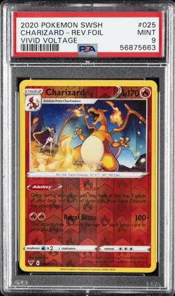 2020 POKEMON SWORD & SHIELD VIVID VOLTAGE #025 CHARIZARD-REVERSE FOIL PSA 9 - Image 1