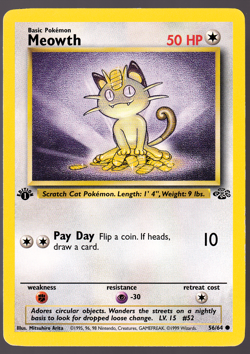 Meowth 56/64 1st Edition Jungle Pokemon Card 1999 LP - Image 1