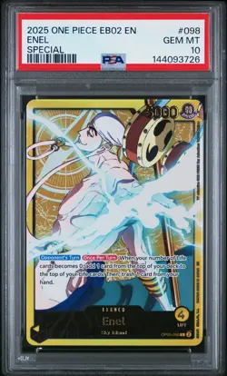 2025 ONE PIECE EB02-EXTRA BOOSTER -ANIME 25TH COLL- SPECIAL #098 ENEL PSA 10 - Image 1