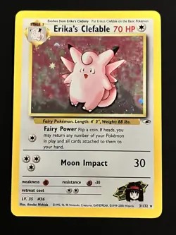 Poemon Erika's Clefable Holo Rare Gym Heroes Card 3/132 - Image 1