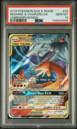 Reshiram & Charizard GX 20/214 PSA 10 Unbroken Bonds Sun & Moon Pokemon TCG - Image 1