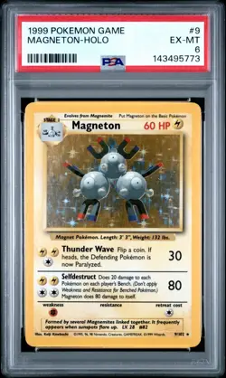1999 POKEMON BASE SET UNLIMITED #9 MAGNETON-HOLO PSA 6 - Image 1