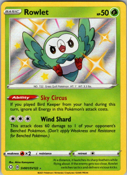 Rowlet SV001/SV122 Shining Fates Shiny Vault Rare Holo Pokemon TCG NM - Image 1