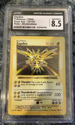 Zapdos Pokemon 1999 Base Set Holo Shadowless CGC 8.5 #16/102 Trading Card - Image 1