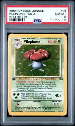 1999 POKEMON JUNGLE 1ST ED #15 VILEPLUME-HOLO PSA 8 - Image 1