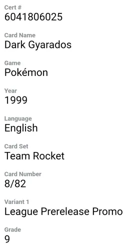 CGC 9 MINT Dark Gyarados Team Rocket 8/82 Holo Prerelease Promo Pokemon Card 025 - Image 2