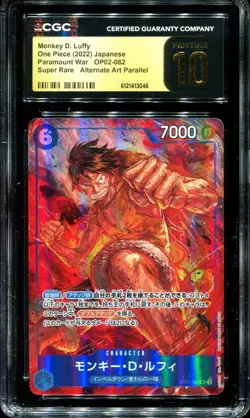 PRISTINE CGC 10 Monkey D. Luffy OP02-062 Paramount War Super Rare 2022 JP One Pi - Image 1