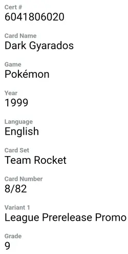 CGC 9 MINT Dark Gyarados Team Rocket 8/82 Holo Prerelease Promo Pokemon Card 020 - Image 2