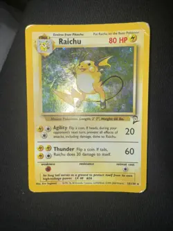 Pokemon TCG Raichu Holo Card 16/130 Base Set 2 Swirl Unlimited Holo Rare MP - Image 1