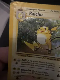 Pokemon TCG Raichu Holo Card 16/130 Base Set 2 Swirl Unlimited Holo Rare MP - Image 3