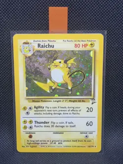Raichu 16/130 Holo Rare - Base Set 2 2000 WOTC Pokemon Card W/Swirl - LightPlay - Image 1