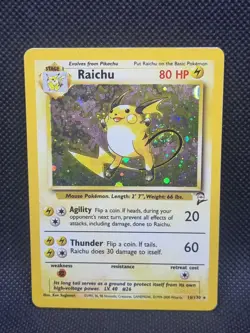 Raichu 16/130 Holo Rare - Base Set 2 2000 WOTC Pokemon Card W/Swirl - LightPlay - Image 2