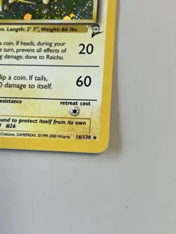 2000 Pokemon TCG Raichu Holo Rare Card 16/130 Base Set 2 MP Swirl WOTC - Image 4