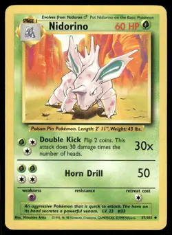 Pokemon Cards Nidorino 37/102 Base Set WOTC Unlimited Uncommon NM *2 - Image 1