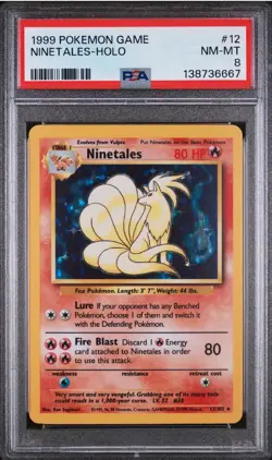 1999 POKEMON BASE SET UNLIMITED #12 NINETALES HOLO PSA 8 - Image 1