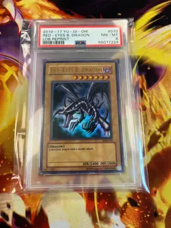 YuGiOh Legend of Blue Eyes - RED-EYES B. DRAGON LOB-070 Reprint Unlimited PSA 8 - Image 1