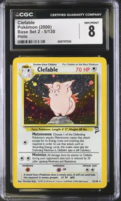 CGC 8 Pokemon English Clefable 5/130 2000 Base Set 2 Rare Holo - Image 1