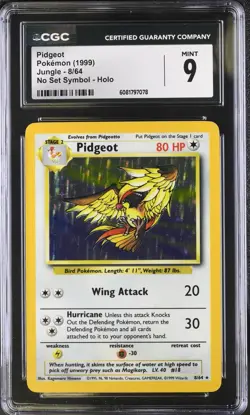 CGC 9 Pokemon Pidgeot 8/64 1999 Jungle - Unlimited Rare No Set Symbol Holo - Image 1