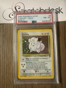 PSA 8 - Pokemon CLEFAIRY 6/130 - BASE SET 2 - FOIL Rare SWIRL - Image 1