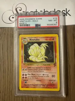 PSA 8 - Pokemon NINETALES 13/130 - BASE SET 2 - FOIL Rare SWIRL - Image 1