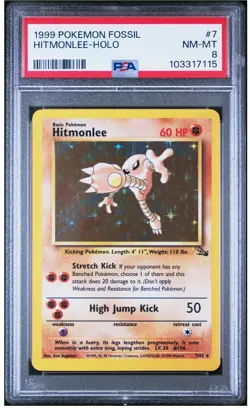 1999 Pokemon Fossil - Hitmonlee 7/62 - Holo - PSA 8 - Image 1