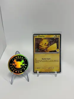 Pikachu (Pokemon Day 2026) 051/162 w/ Coin - NM Cosmo Holo Promo - Image 1