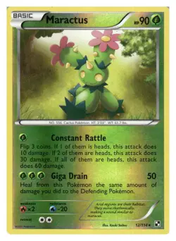 Maractus 12/114 Rare Black & White Pokemon Reverse Holo Lightly Played - Image 1
