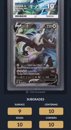 Pokemon Card | Ace 10 Lugia V 186/195 English Silver Tempest Alt Art Graded - Image 5