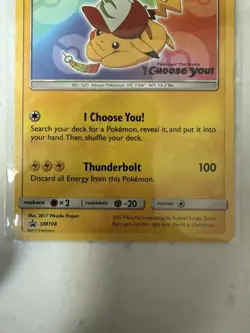 Pokemon TCG Ash's Pikachu SM108 SM Promo Holo Basic Mouse 70 HP Black Star - Image 3
