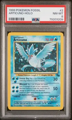 1999 POKEMON FOSSIL ARTICUNO HOLO 2 PSA8 - Image 1