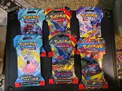 Pokemon TCG Sleeved Booster Pack Lot of 6 Factory Sealed Mixed Sets. - Image 1