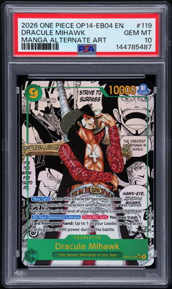 PSA 10 2026 One Piece OP14-EB04 ENGLISH Dracule Mihawk Manga Alternate Art - Image 1