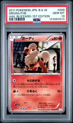 PSA 10 Growlithe 009/052 Hail Blizzard BW3 1st Edition Japanese Pokemon Card - Image 1