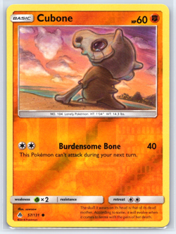 Pokemon Card: Cubone 57/131 Play Forbidden Light Reverse Holo Sun Moon Common - Image 1