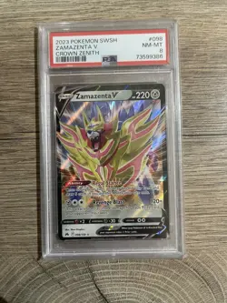 2023 POKEMON SWORD & SHIELD CROWN ZENITH ZAMAZENTA V 098/159 PSA 8 - Image 1