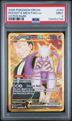 2025 POKEMON DRI EN-DESTINED RIVALS HYPER RARE TEAM ROCKET'S MEWTWO EX PSA 9 - Image 1